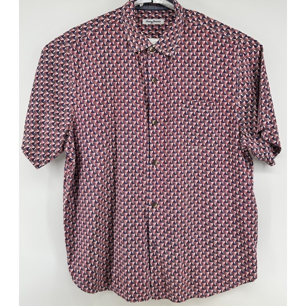 Tommy Bahama Short Sleeve Button‎ Down Ahirt Red White Blue Size XL